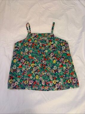 Anthropologie Green Floral Stripe Spaghetti Strap Cami